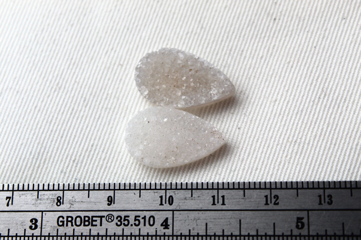TWO White Crystal Druzy Cabochons teardrop