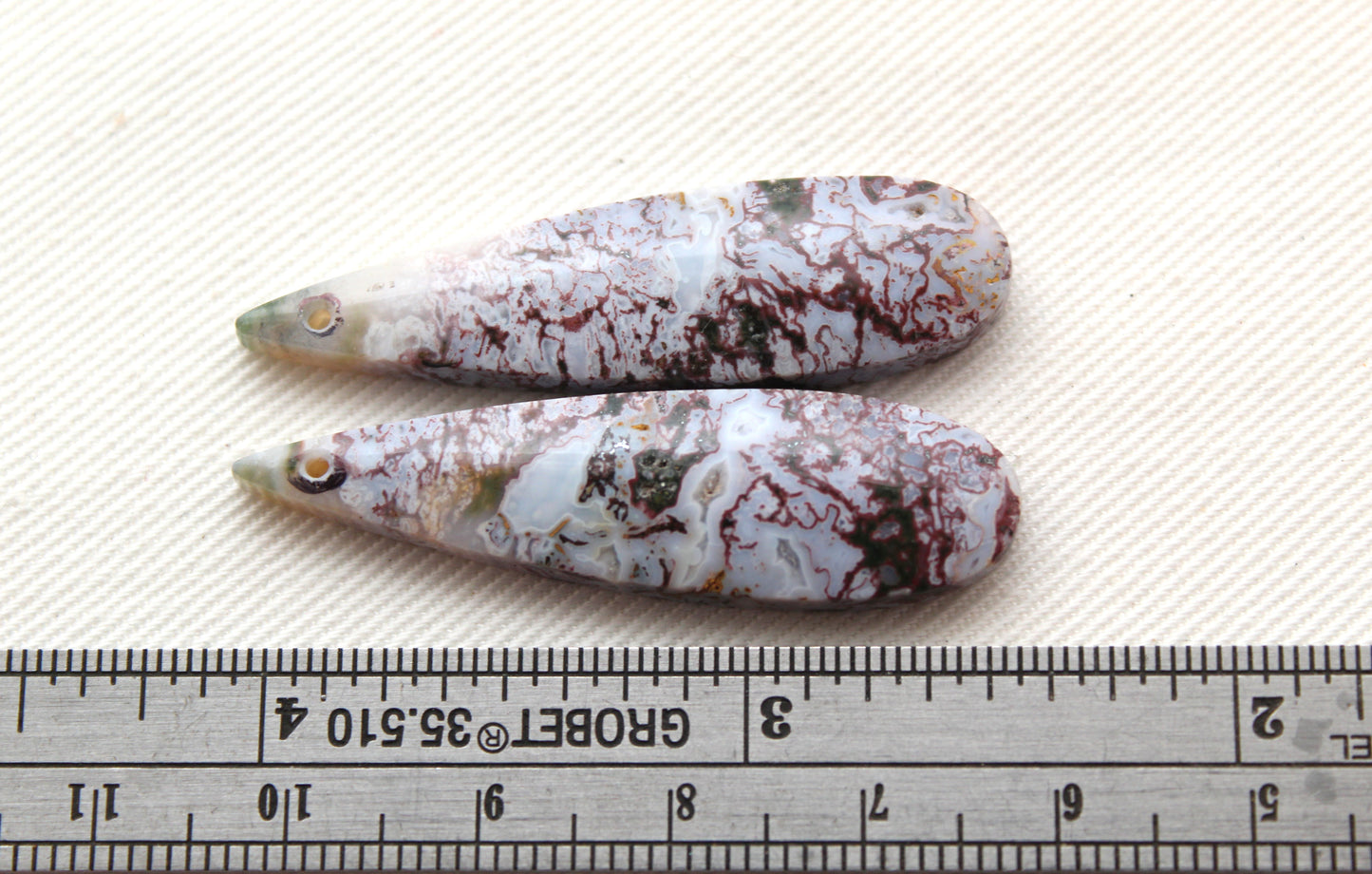 Pair of Indonesian Jasper Cabochons pink teardrop DRILLED