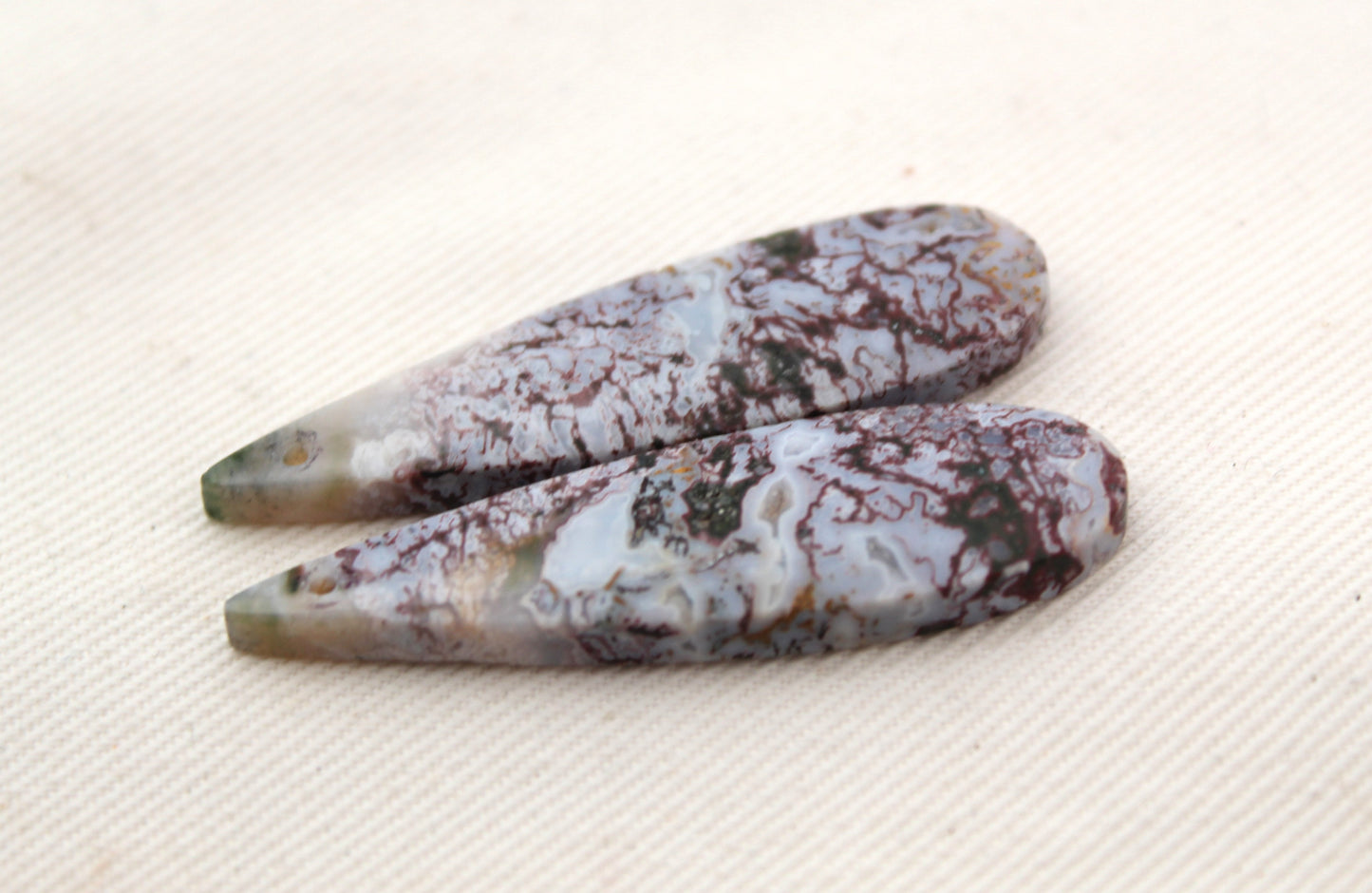 Pair of Indonesian Jasper Cabochons pink teardrop DRILLED