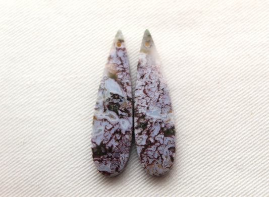 Pair of Indonesian Jasper Cabochons pink teardrop DRILLED