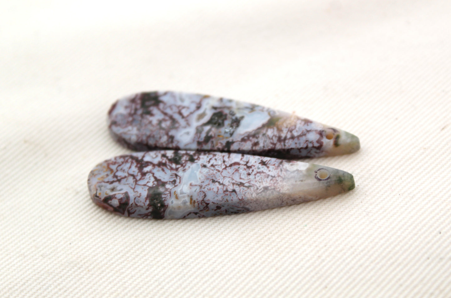 Pair of Indonesian Jasper Cabochons pink teardrop DRILLED