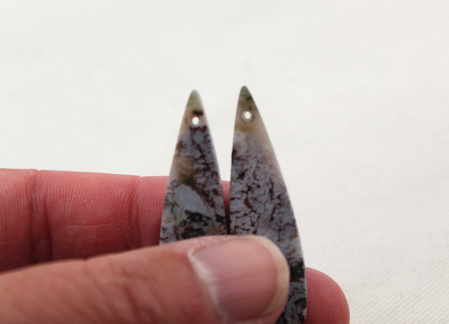 Pair of Indonesian Jasper Cabochons pink teardrop DRILLED