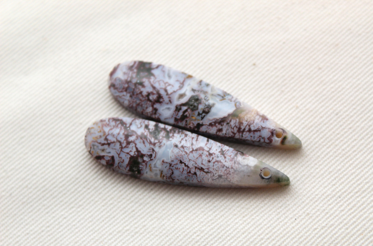 Pair of Indonesian Jasper Cabochons pink teardrop DRILLED