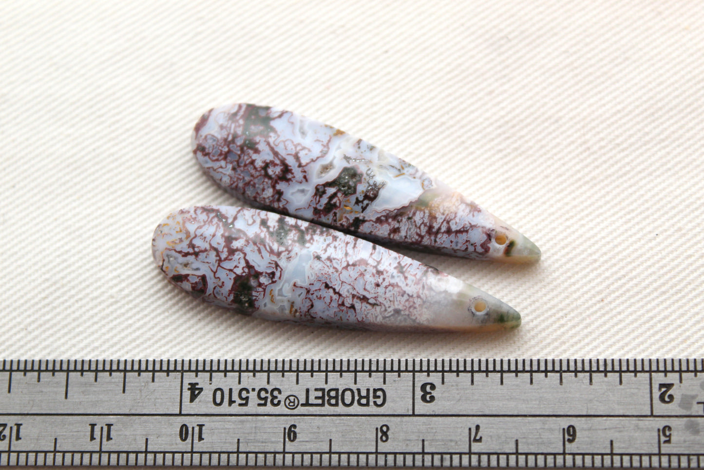 Pair of Indonesian Jasper Cabochons pink teardrop DRILLED