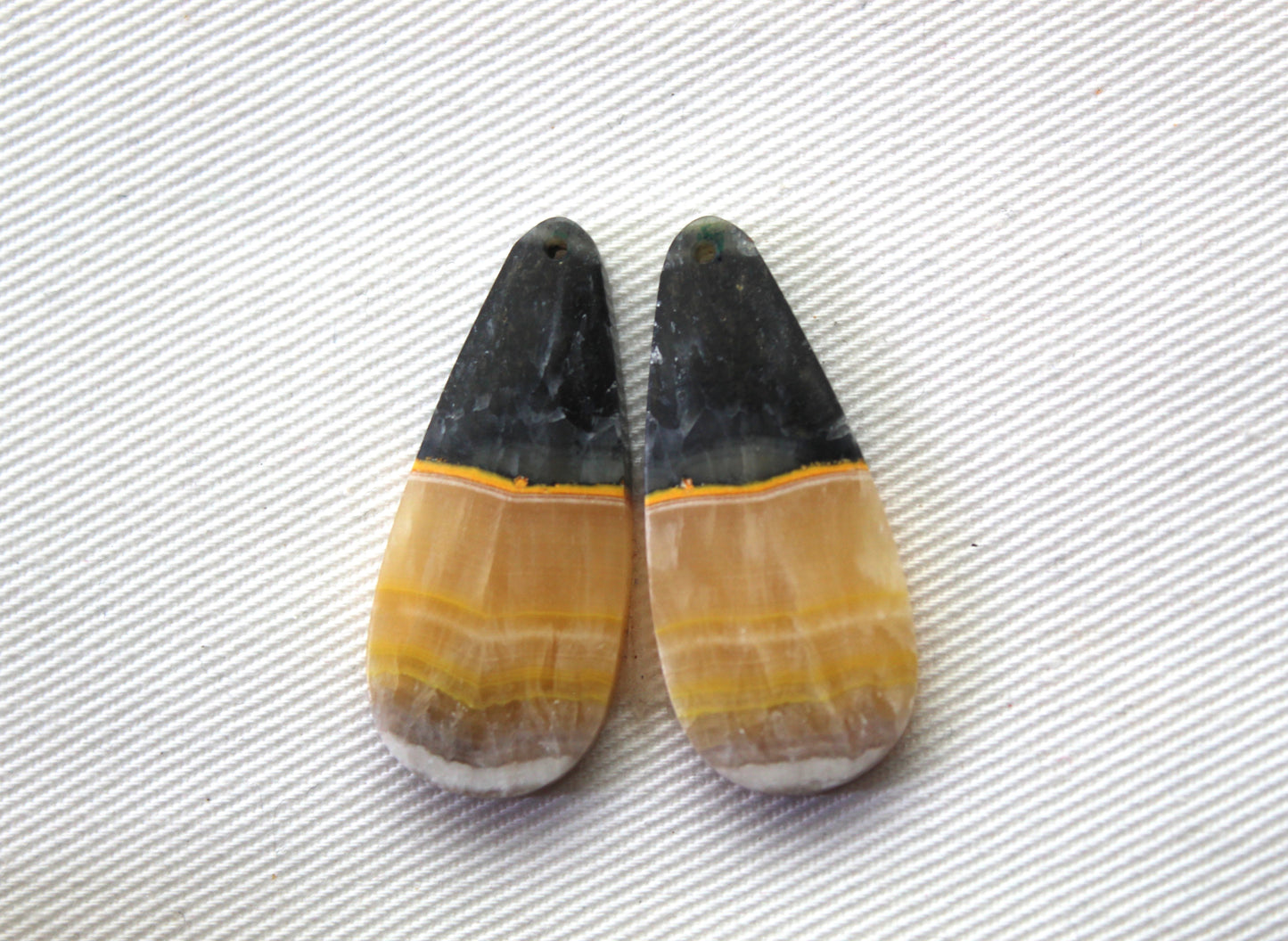 Pair Bumblebee Jasper cabochon Gemstone yellow black DRILLED
