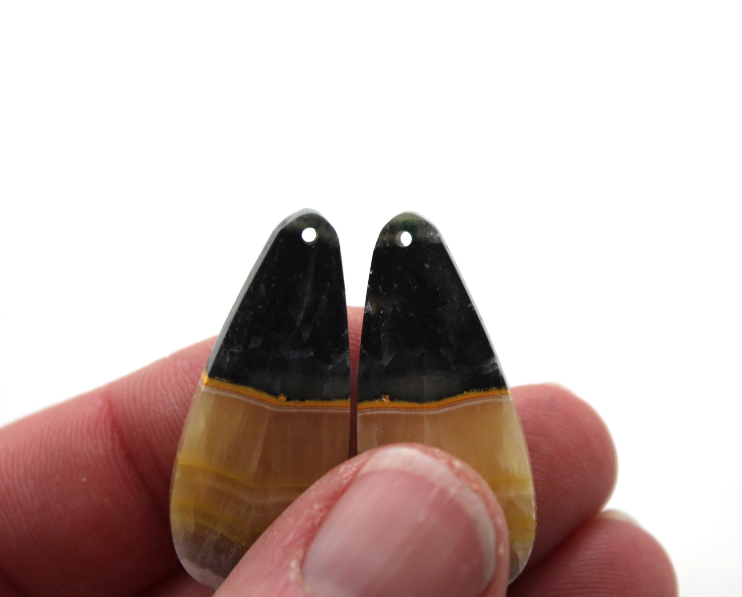 Pair Bumblebee Jasper cabochon Gemstone yellow black DRILLED