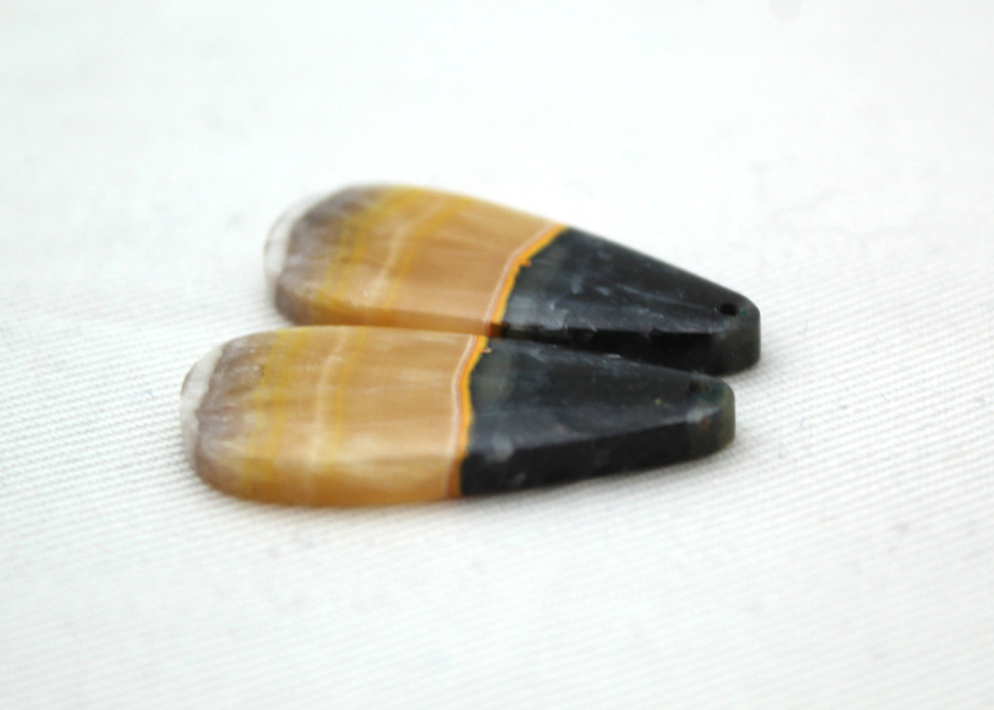 Pair Bumblebee Jasper cabochon Gemstone yellow black DRILLED