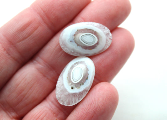 Orbicular Agate Cabochons Pair Gemstone natural druzy edges