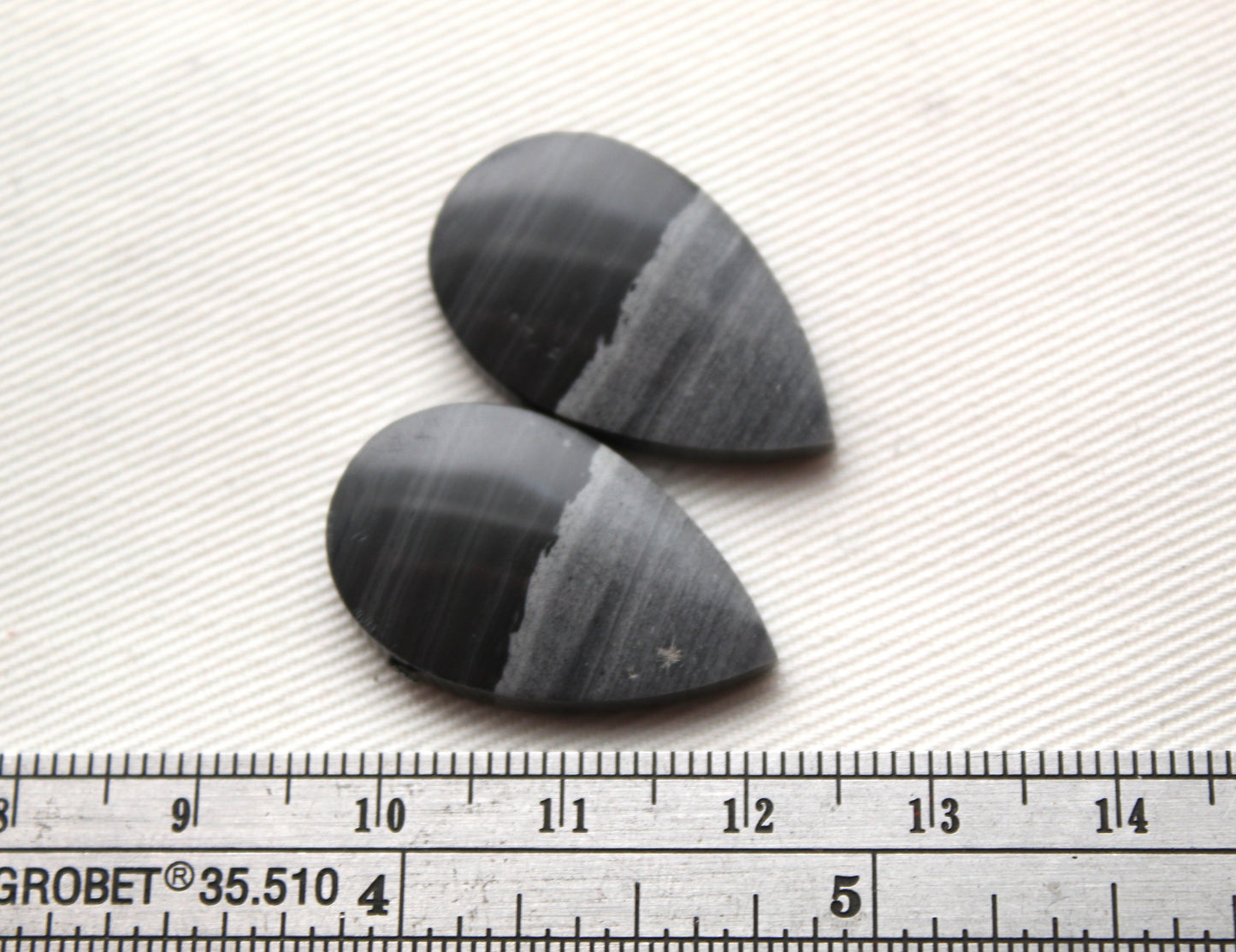 Pair of striped Jasper Cabochons Teardrop