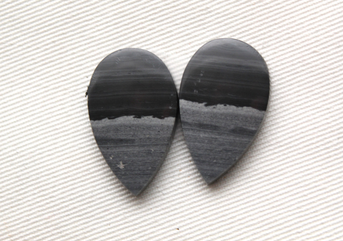 Pair of striped Jasper Cabochons Teardrop