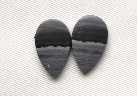 Pair of striped Jasper Cabochons Teardrop