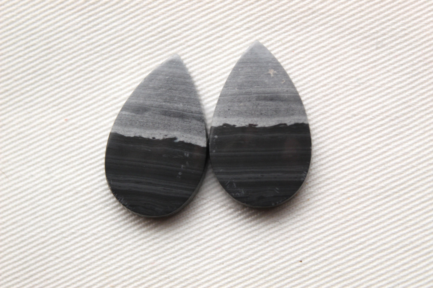 Pair of striped Jasper Cabochons Teardrop