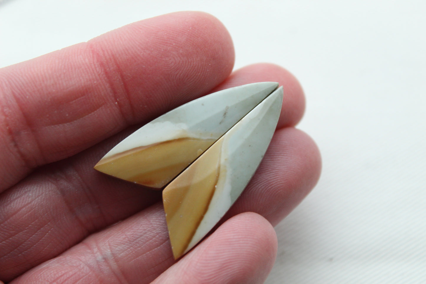 Matching pair of polychrome Jasper Cabochons green