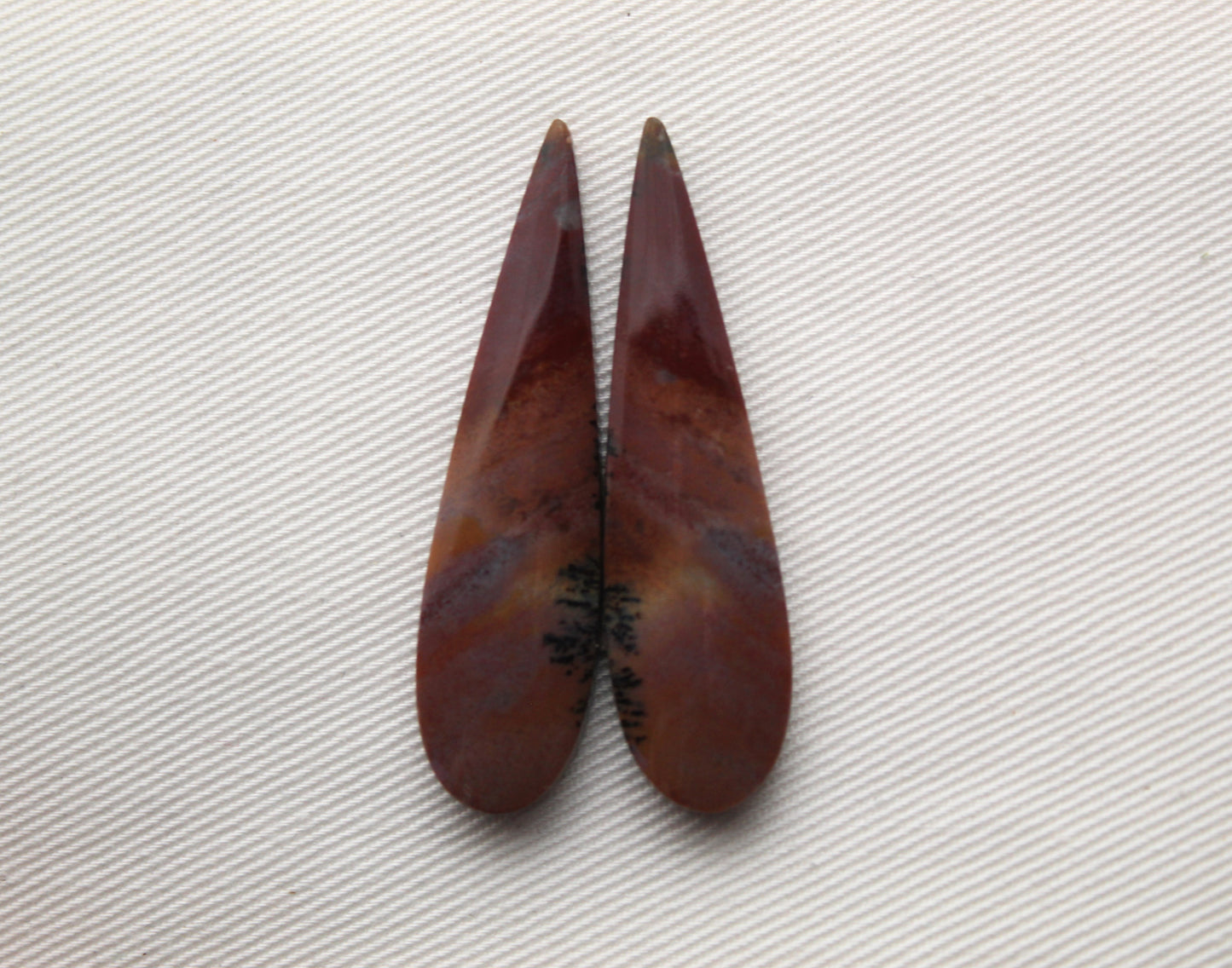Long Pair of Petrified Wood Cisero Cabochons