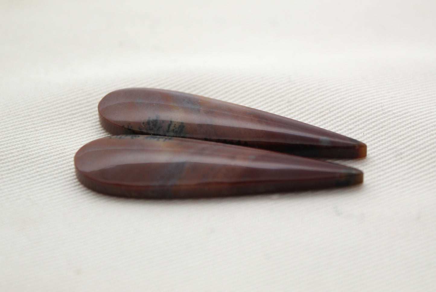 Long Pair of Petrified Wood Cisero Cabochons
