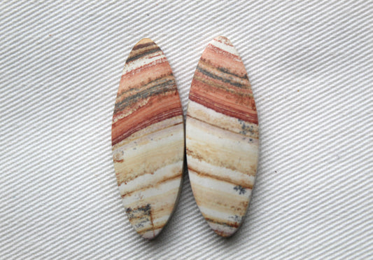 TWO Retro Jasper Cabochon orange Oval