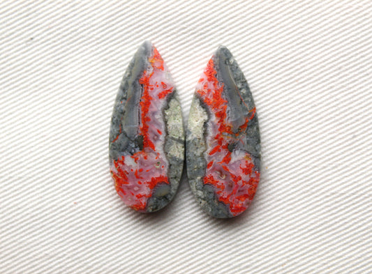 Pair Green Bumblebee Jasper cabochon Gemstone teardrop
