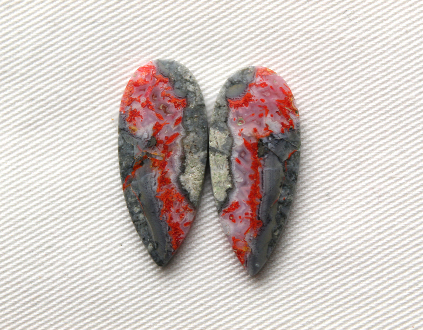 Pair Green Bumblebee Jasper cabochon Gemstone teardrop