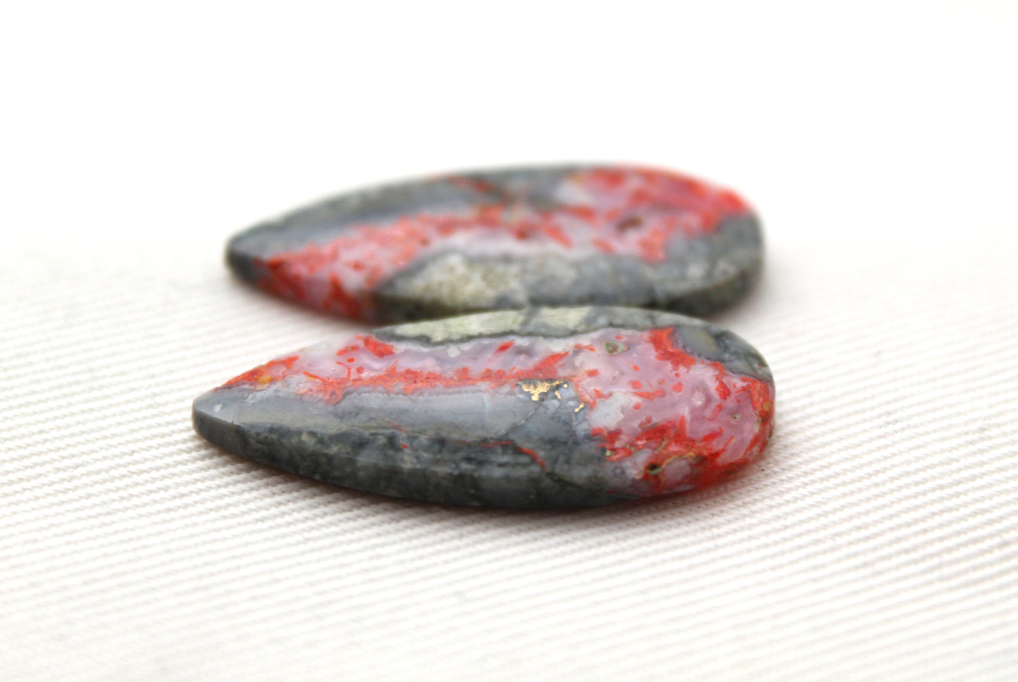 Pair Green Bumblebee Jasper cabochon Gemstone teardrop