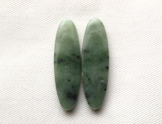 Long Nephrite Jade Cabochons Pair Gemstone moss green Oval (Copie)