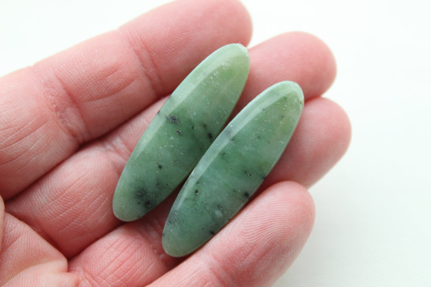 Long Nephrite Jade Cabochons Pair Gemstone moss green Oval (Copie)