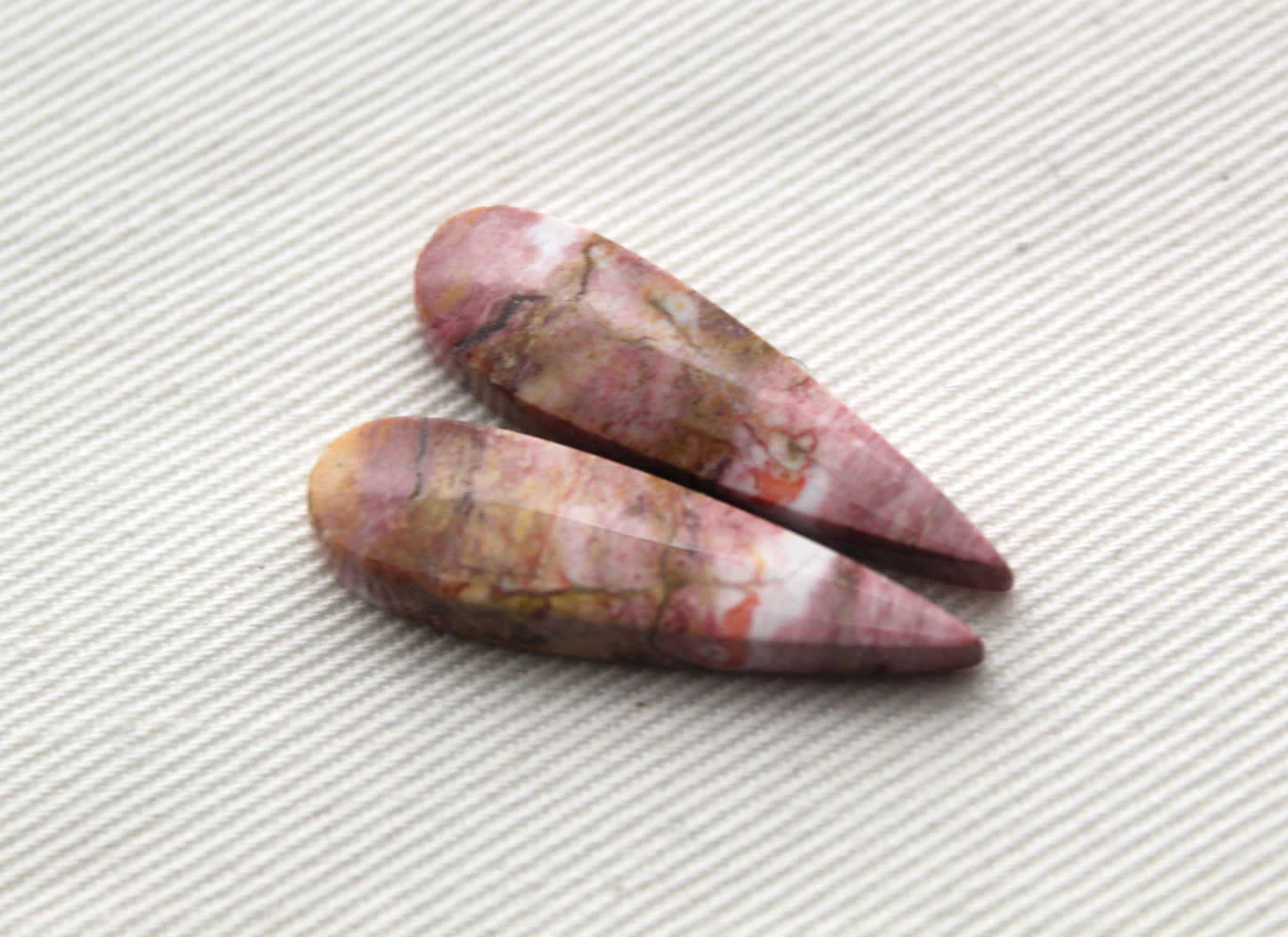 Pink Fossil Wood Pair of Gemstones cabochon natural teardrop