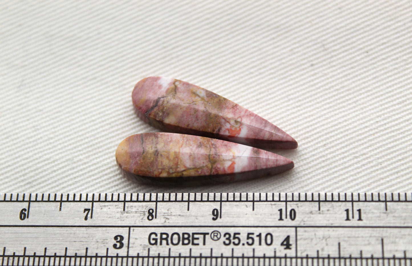 Pink Fossil Wood Pair of Gemstones cabochon natural teardrop