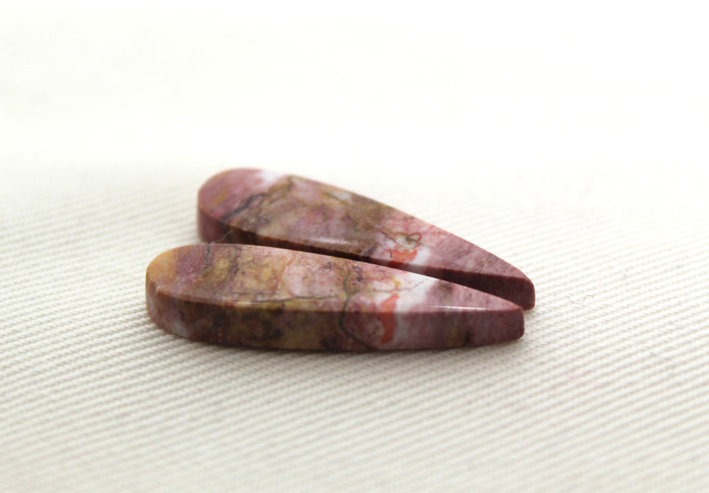 Pink Fossil Wood Pair of Gemstones cabochon natural teardrop