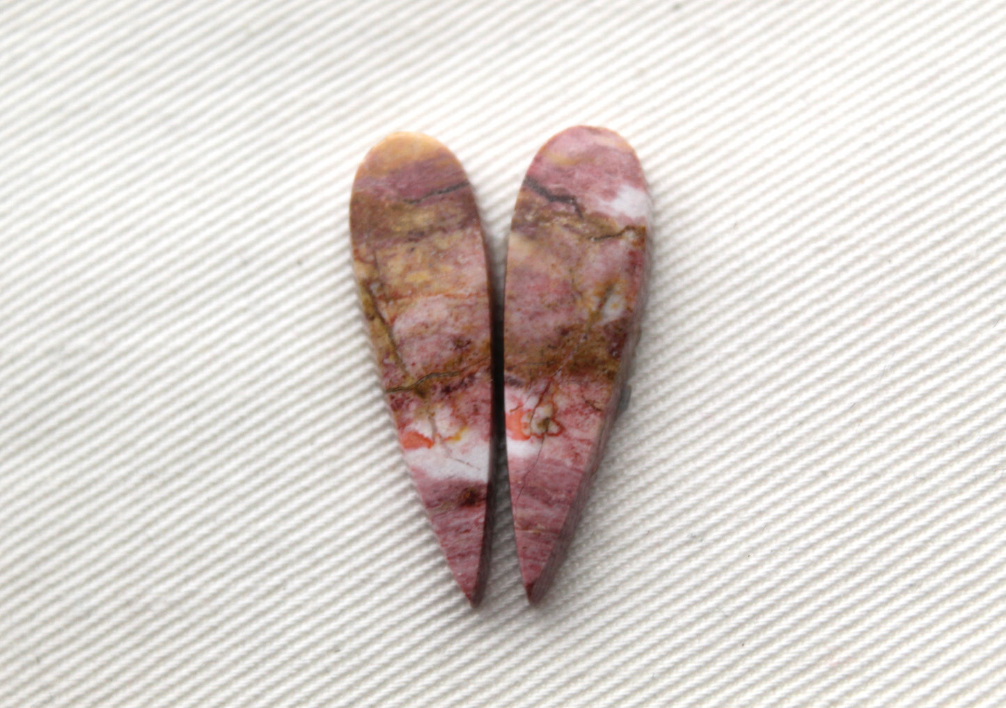 Pink Fossil Wood Pair of Gemstones cabochon natural teardrop