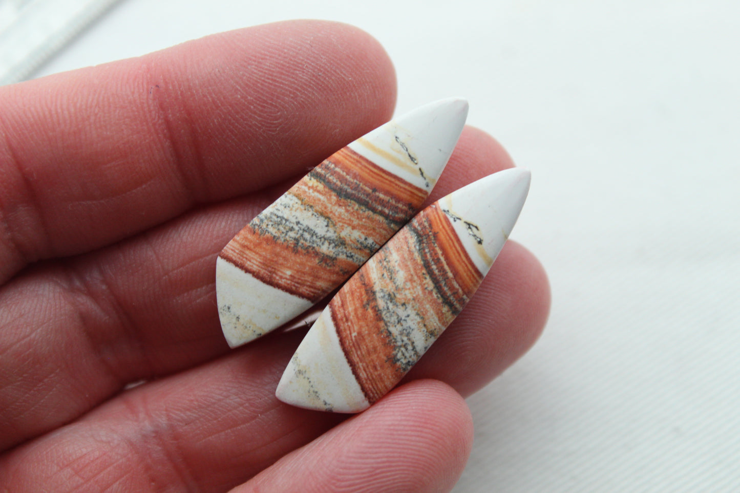 <tc>Paire de Cabochons de Jaspe Rétro crème jaune marron</tc>
