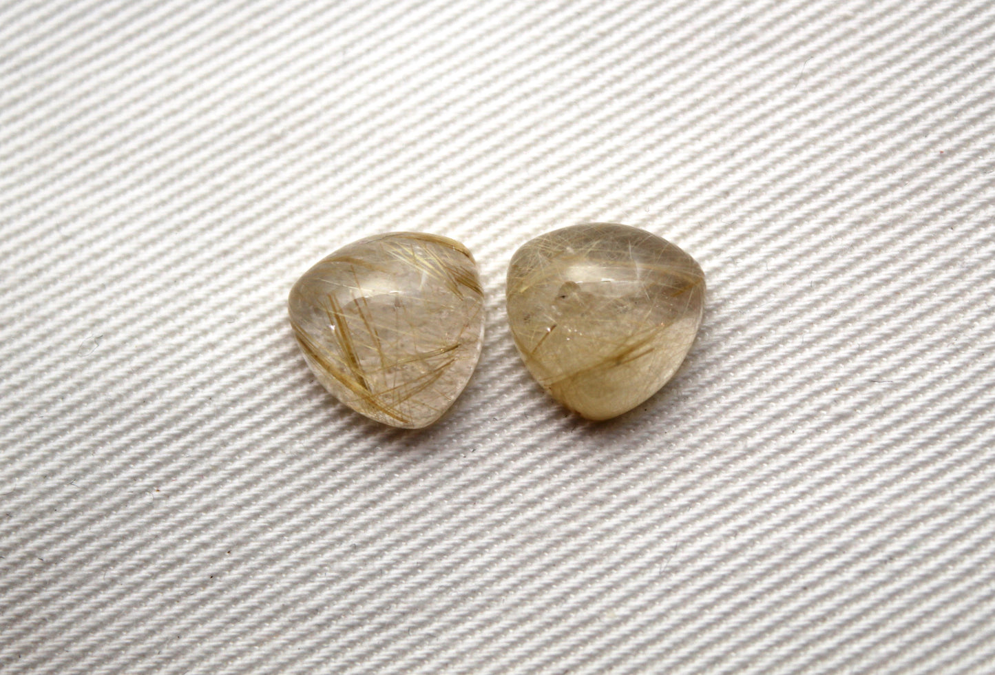 TWO rutilated Quartz cabochons trillion Gemstones 10MM