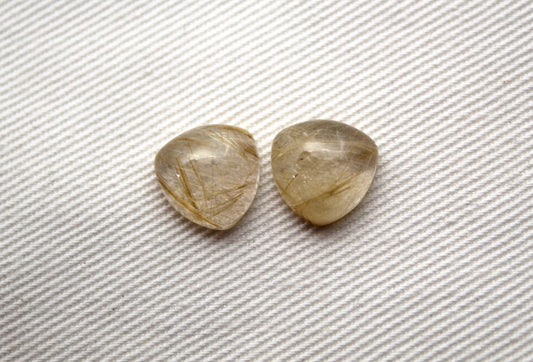 TWO rutilated Quartz cabochons trillion Gemstones 10MM