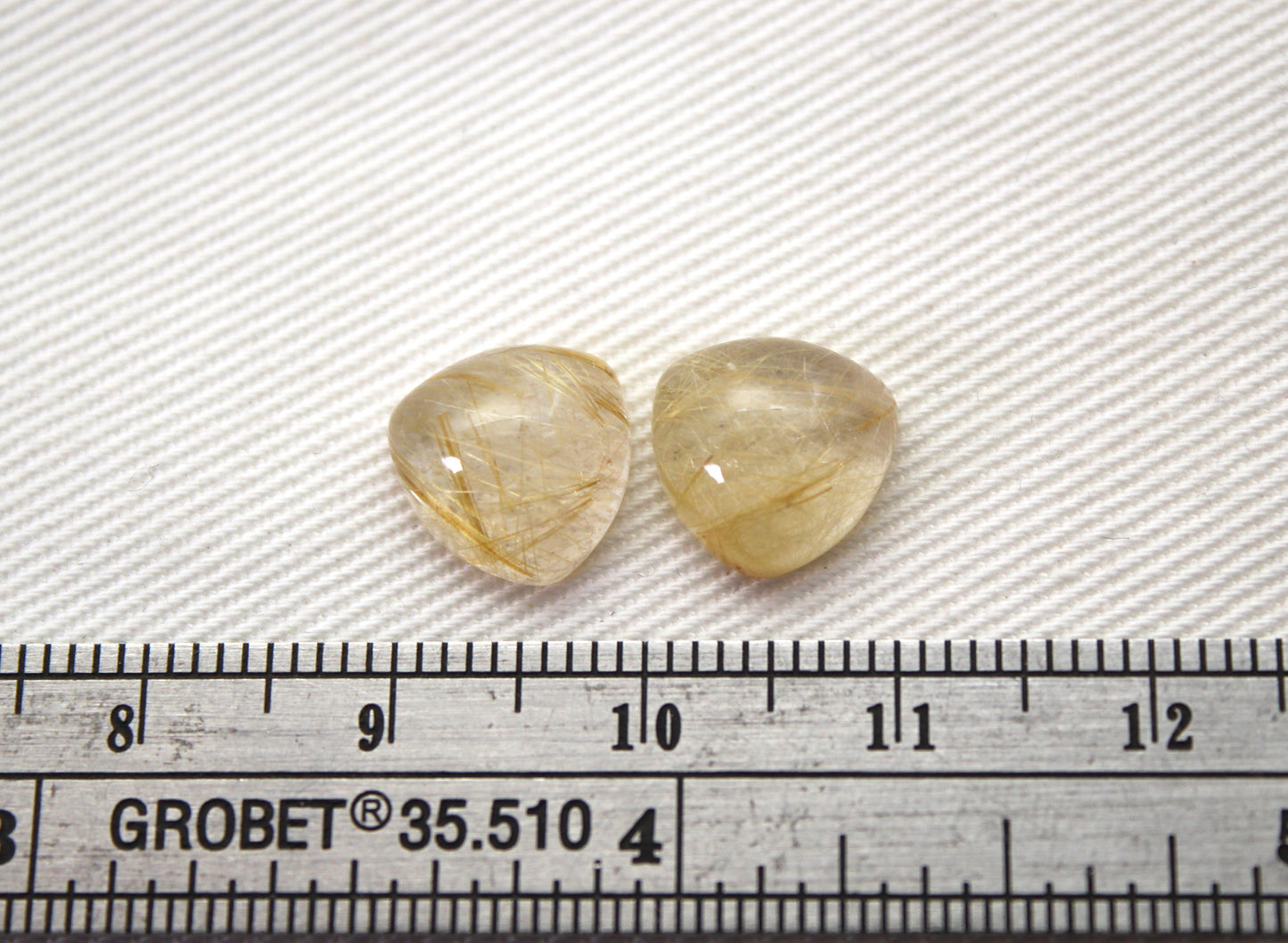 TWO rutilated Quartz cabochons trillion Gemstones 10MM