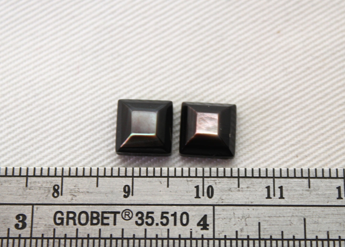 TWO Mother of Pearl Dark Grey cabochons Gemstones faceted square 8MM