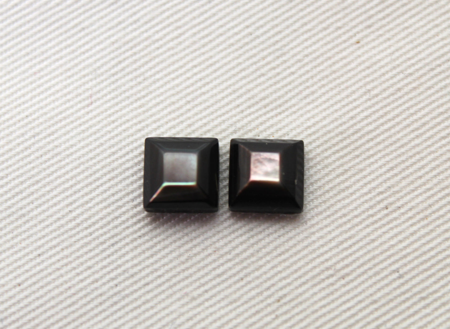 TWO Mother of Pearl Dark Grey cabochons Gemstones faceted square 8MM