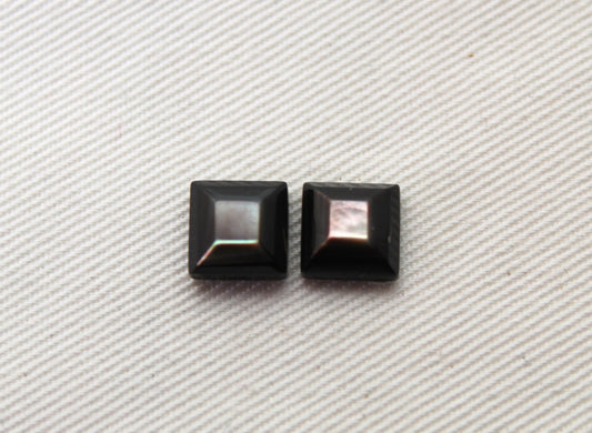 TWO Mother of Pearl Dark Grey cabochons Gemstones faceted square 8MM