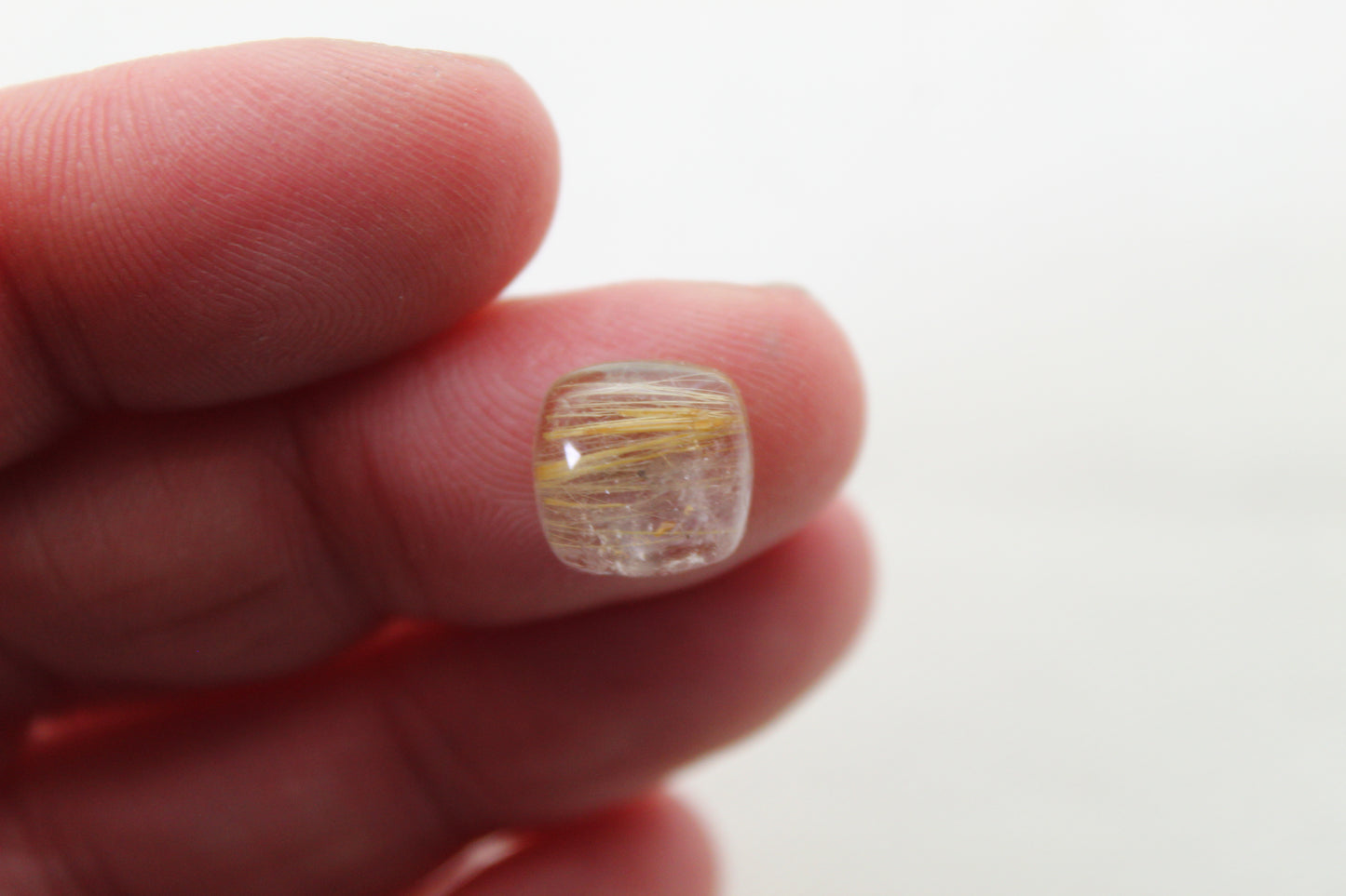 TWO rutilated Quartz cabochons cushion Gemstones golden needles 10MM
