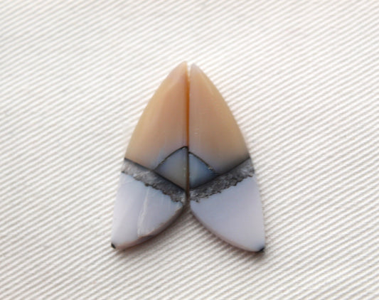 Paire Cabochons d'Agate Plume Noire d'Indonésie pierre gemme naturelle
