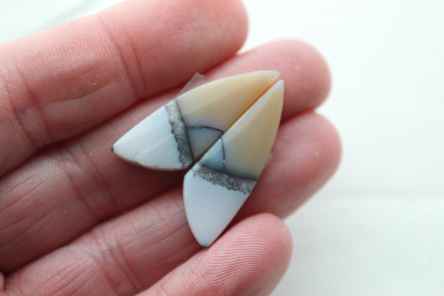 Paire Cabochons d'Agate Plume Noire d'Indonésie pierre gemme naturelle