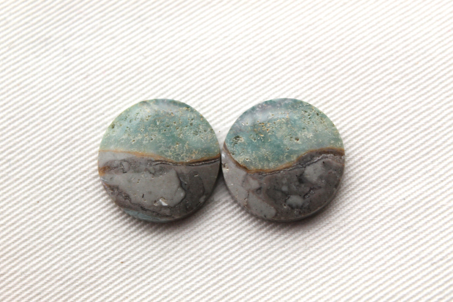 Green Jasper cabochons Gemstone round pair 19MM