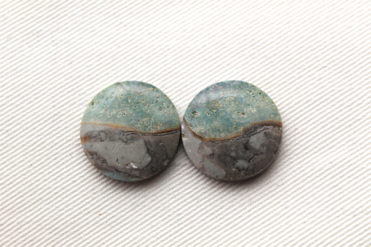 Green Jasper cabochons Gemstone round pair 19MM