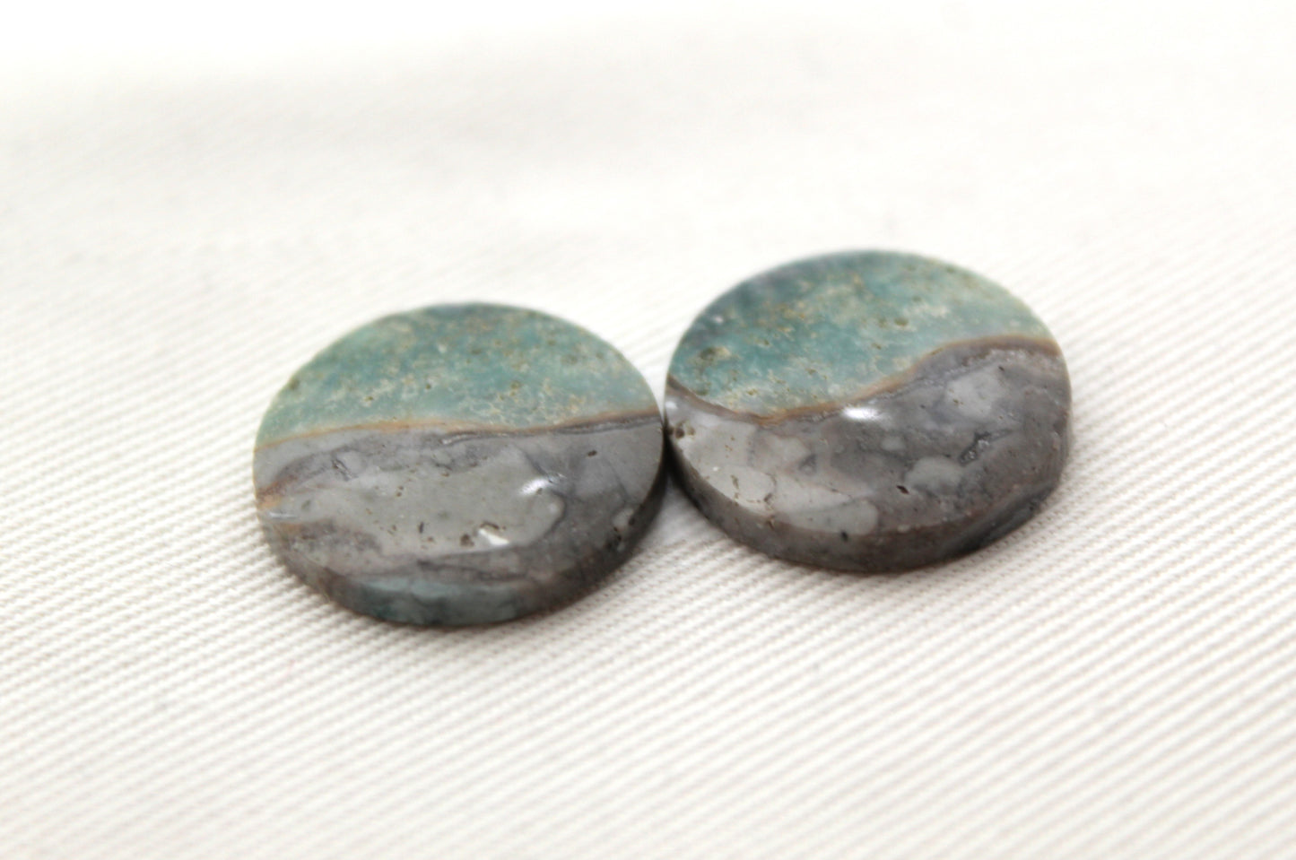 Green Jasper cabochons Gemstone round pair 19MM