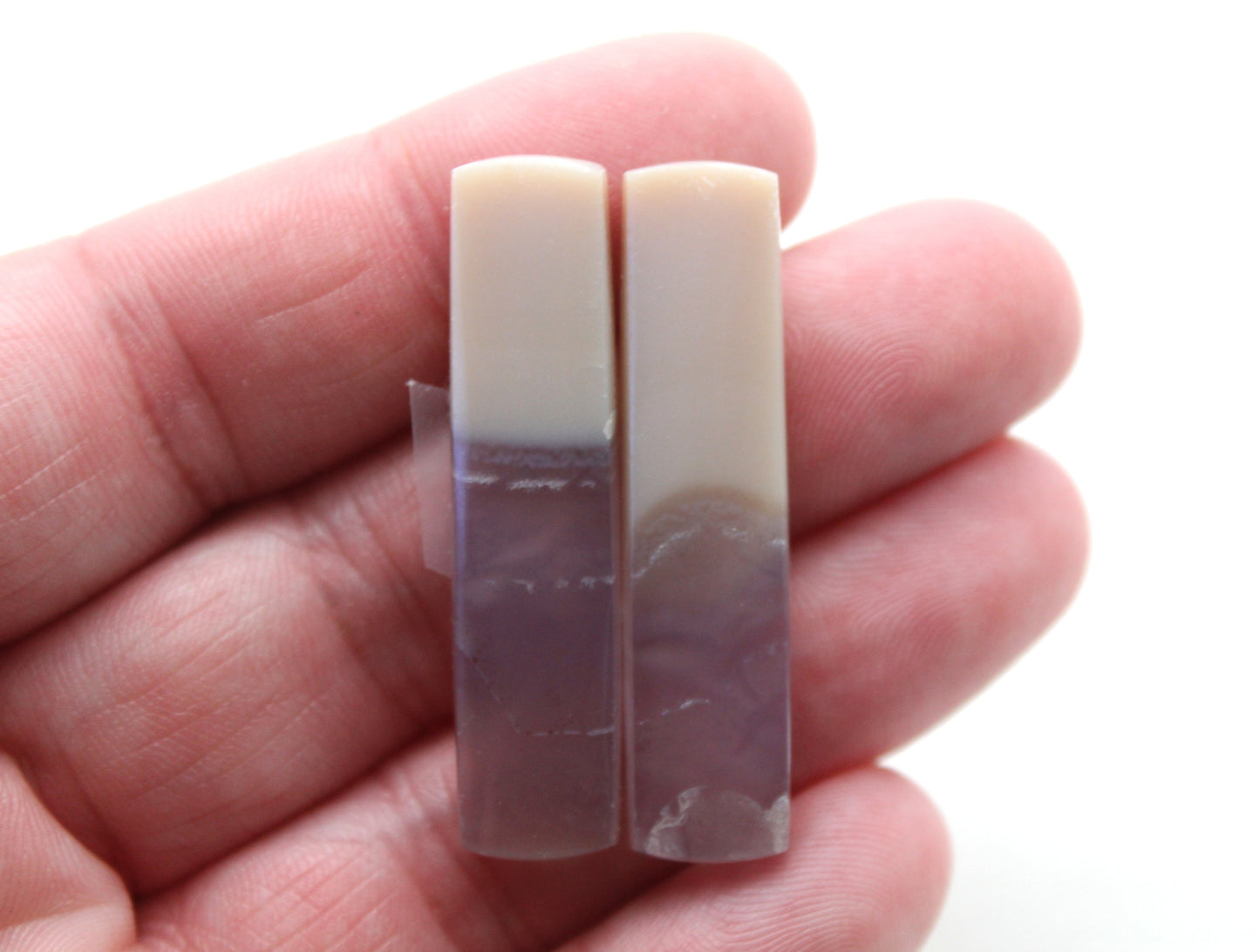 Chalcedony cabochons Pair purple rectangle