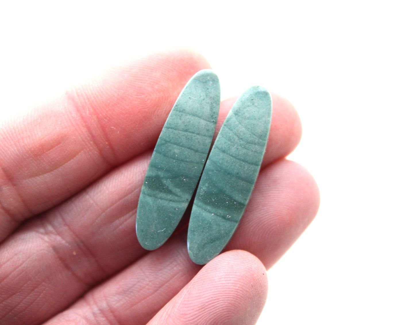Pair of Imperial green Jasper Cabochons oval