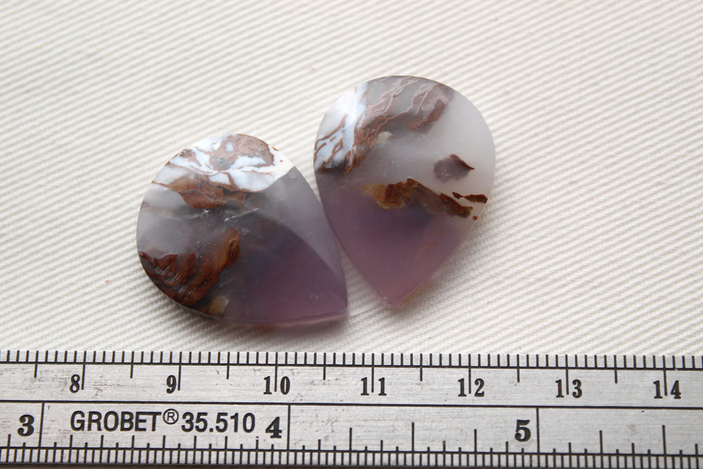 Chalcedony cabochons Pair purple teardrop