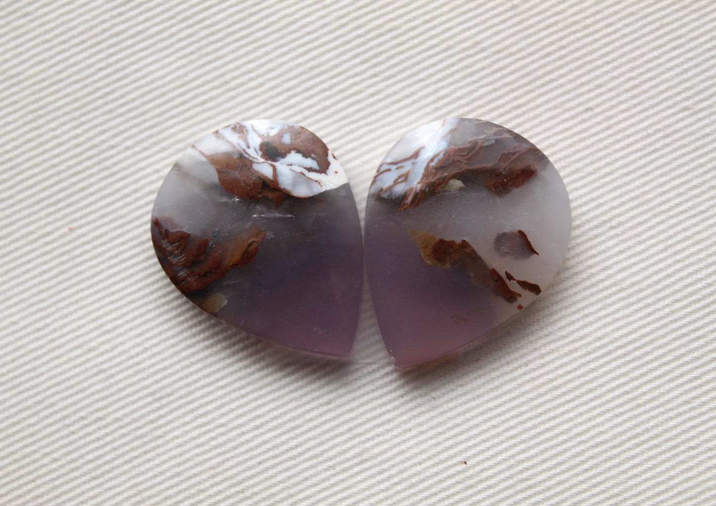 Chalcedony cabochons Pair purple teardrop