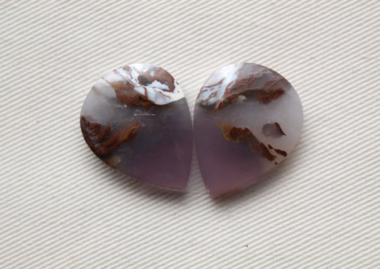 Chalcedony cabochons Pair purple teardrop