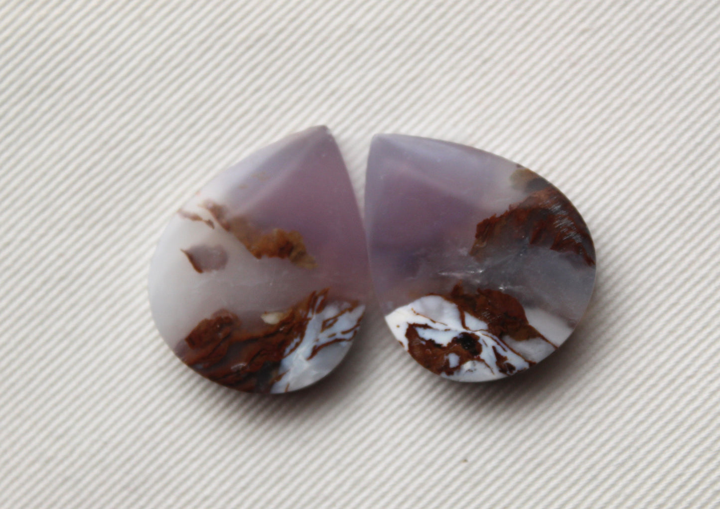 Chalcedony cabochons Pair purple teardrop