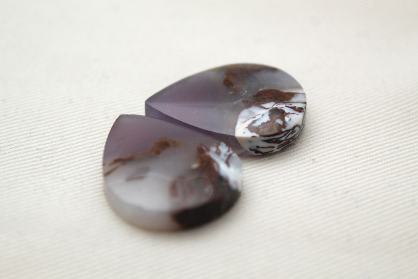 Chalcedony cabochons Pair purple teardrop