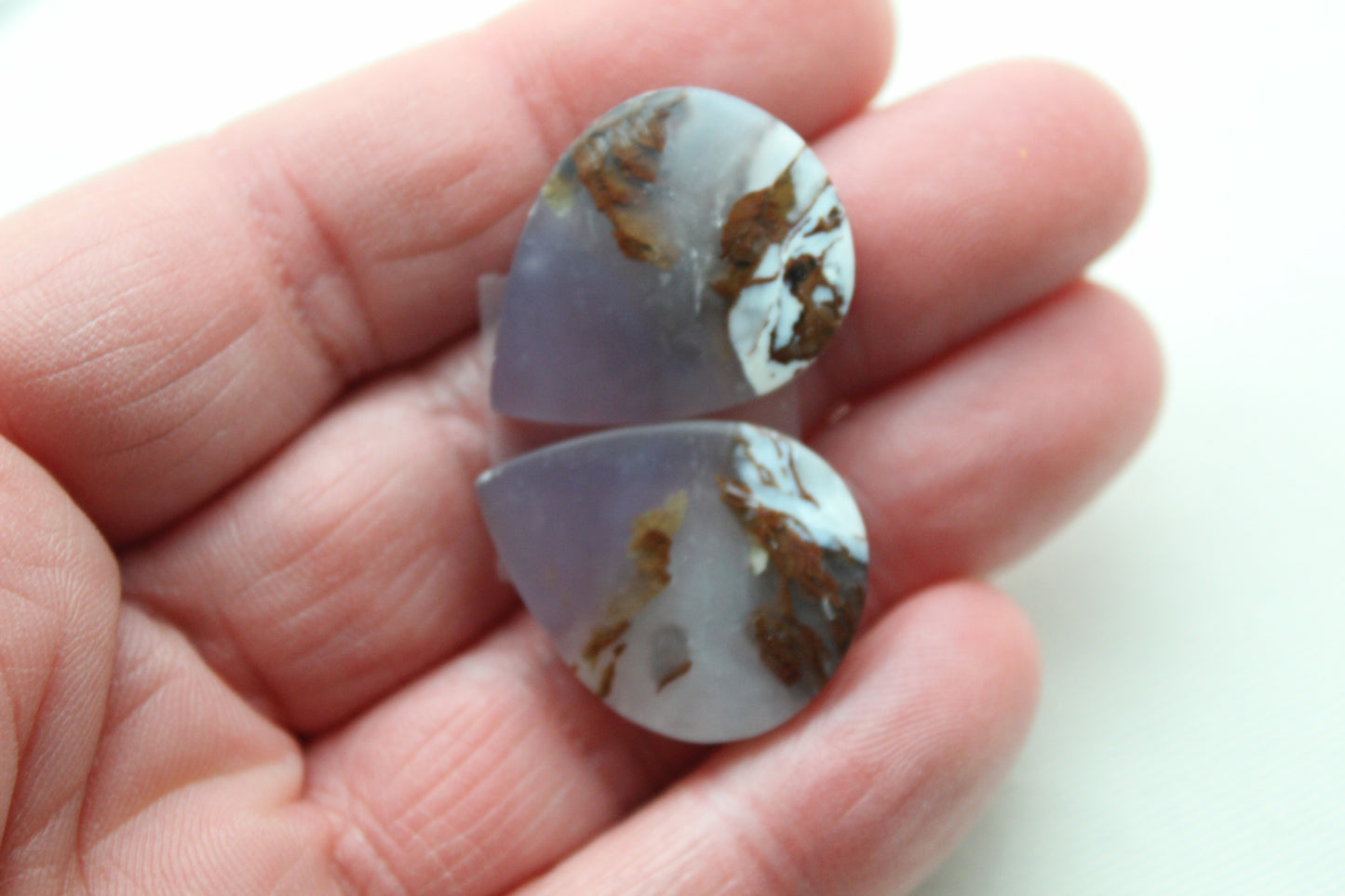 Chalcedony cabochons Pair purple teardrop